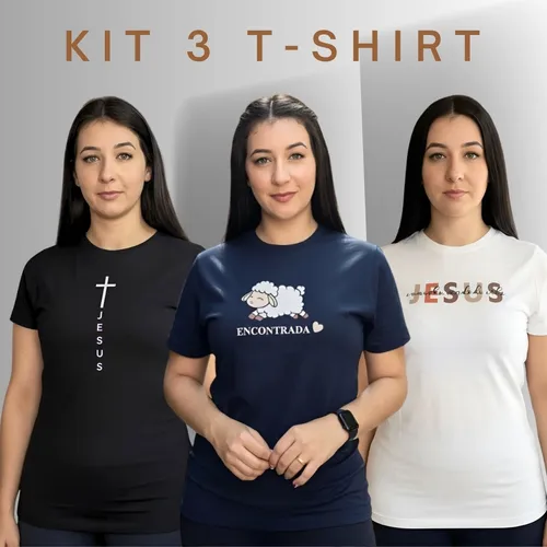 Kit 3 Camiseta Cristã Feminina Algodão Básica Evangélica