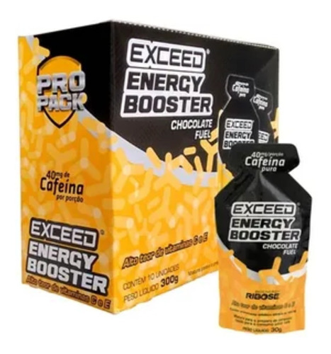 10 Saches Exceed Energy Booster Gel C/40mg Cafeína Chocolate