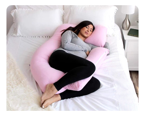 Cojin Embarazada Almohada Maternal Para Dormir Forma U Rosad Rosa Liso