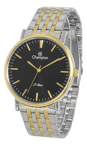 Relógio De Pulso Champion Cn21130u Com Corpo Dourado,  Cristal Mineral, Para Feminino, Fundo  Preto, Com Correia De Aço Cor Dourado, Bisel Cor Dourado E Pulseira