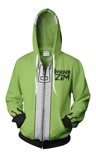 Invasor Zim Sudadera Con Cremallera Disfraz De Cosplay Verde