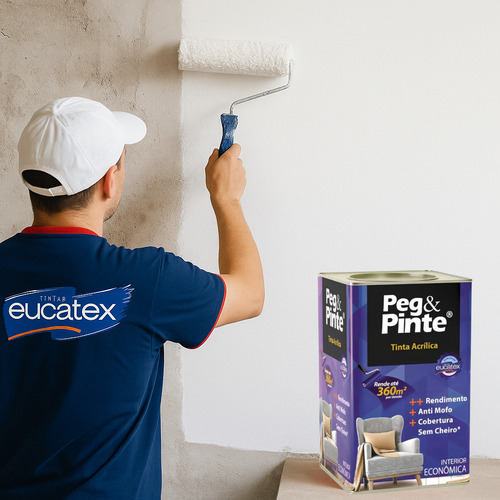 Tinta Acrílica Peg E Pinte Eucatex 18l Super Econômica Sem Cheiro E Anti Mofo Com Proteção De Superfície Interna E Rende Extra Ouro Tintas Cor Branco Gelo