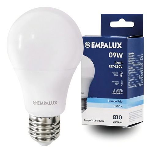 Lâmpada led Empalux Bulbo LED 9 W Bulbo cor branco-frio 9W 127/220V 6500K 810lm com 10 unidades