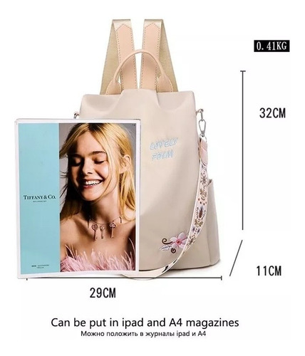 Mochila Impermeable Con Bordado De Flores Para Mujer