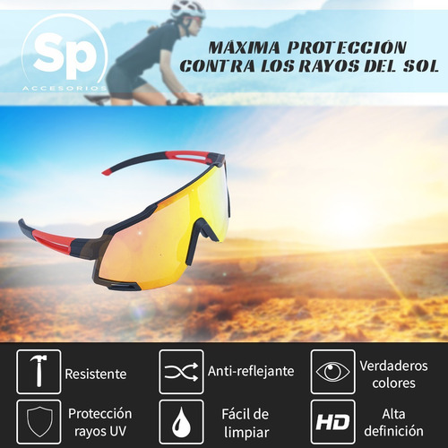 Imagen 4 de 10 de Lentes De Ciclismo Polarizados Deportivos Unisex 4 Micas