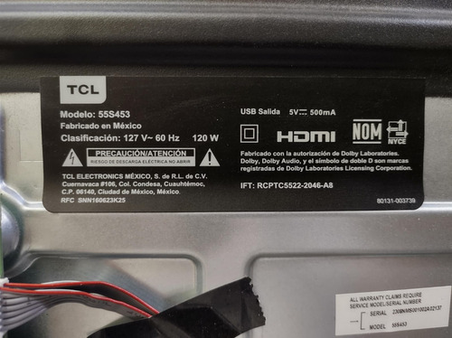 Tarjeta Fuente Tcl 55s453 / Pw.a100w2.771 (Usado)