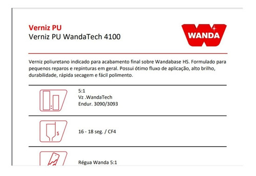 Imagem 4 de 4 de Verniz Automotivo Pu 4100 Wanda + Endurecedor 3093 900ml