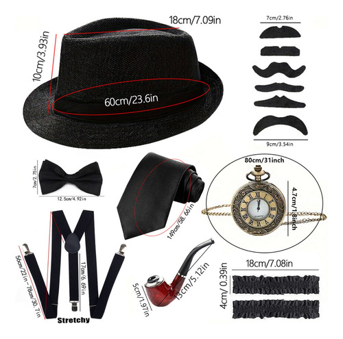 Set De Disfraz Fiesta De Gatsby 14 Piezas Para Hombre De Los Años 20