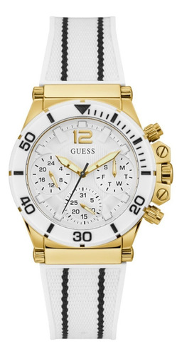 Reloj Guess Athena Dama Mujer Correa Resistente Agua Watch Color De La Correa Blanco 1 Color Del Bisel Champagne Color Del Fondo Plateado