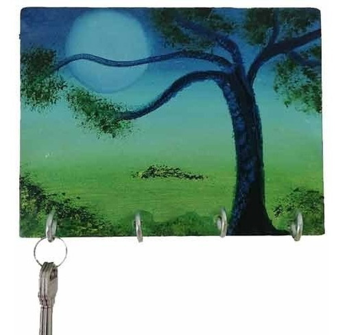 Imagen 1 de 2 de Cuadro Al Óleo Porta Llaves De Pared (paisaje De Árbol)