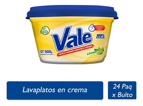 Lavaplatos En Crema Vale Limón 500 Gr 24 Unid X Bulto 