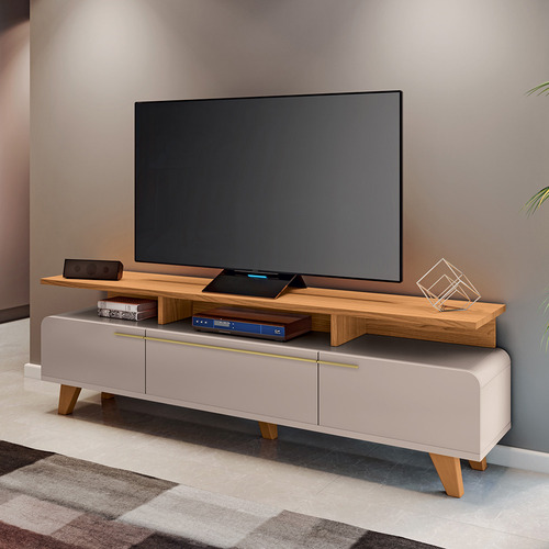 Rack Émile Painel Ripado Tv 70 Pol Conect Off White Cinamomo
