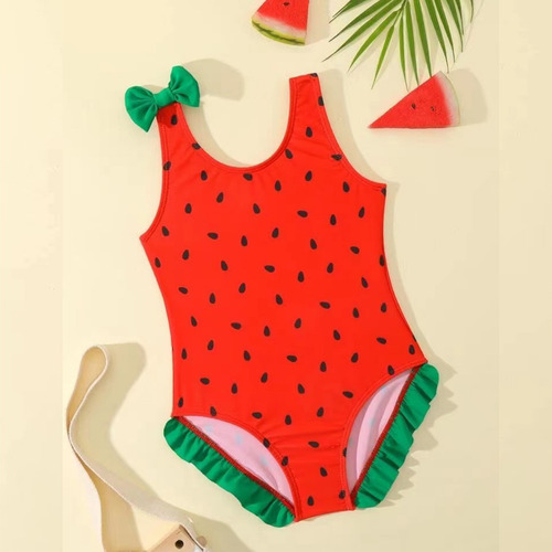 Bañador Rojo Para Bebé Malla Enteriza Con Estampado Sandía Rojo Lisa 18-24 M