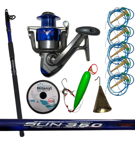 Kit Equipo Pesca Variada Caña Telescópica 3,50 Reel 6000