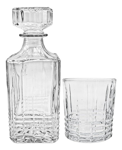 Botella De Whisky Frasco 730 Ml Y 4 Vasos De Vidrio 354 Ml