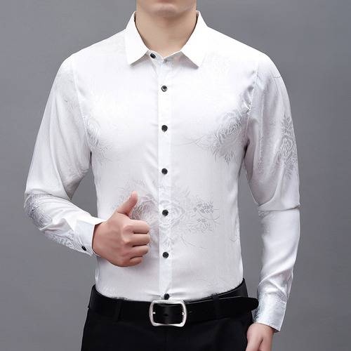 Camisa De Satén De Seda Para Hombre, Con Estampado Floral, C