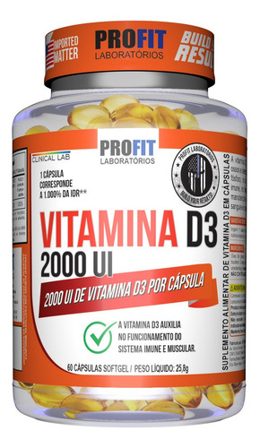 Vitamina D3 Colecalciferol 2000 Ui 60 Caps - Profit Labs