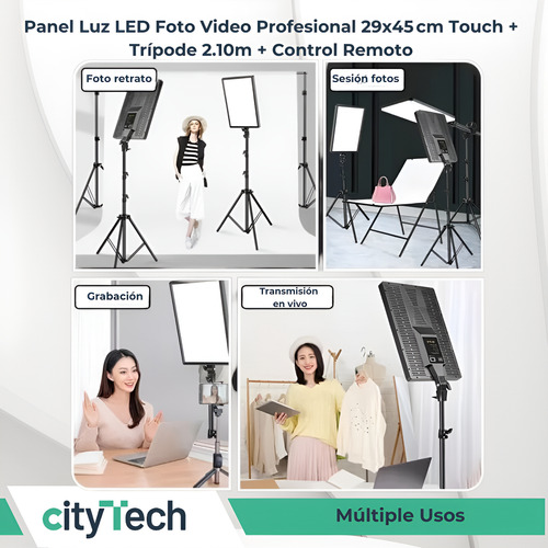 Panel Luz Led Foto Video Profesional 29x45cm Touch + Trípode Negro Blanco Neutro Frio Cálido