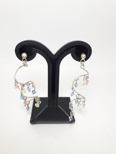 Aretes Curveados Con Piedras - Plata .925