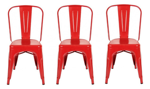 Kit 3 Cadeiras Tolix Aço Industrial Área Churrasco, Bar Estrutura Da Cadeira Vermelho