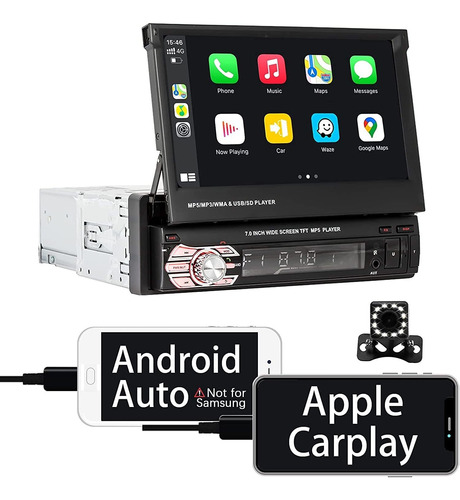 Estéreo De Coche Single Din Carplay Android Auto 7 Pulgadas