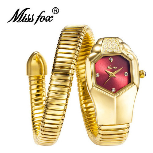 Relojes De Pulsera Missfox De Lujo Con Forma De Serpiente Y Color del fondo Oro/Rojo