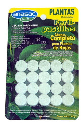 Fertipastillas Follaje X 20 Unidades Anasac