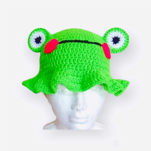 Gorro Tejido De Rana A Crochet Kawaii Artesanal Aesthetic 