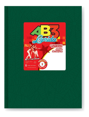 Cuaderno Laprida Ab3 Abc Tapa Dura Araña X 50 Hjs Rayadas Color Verde