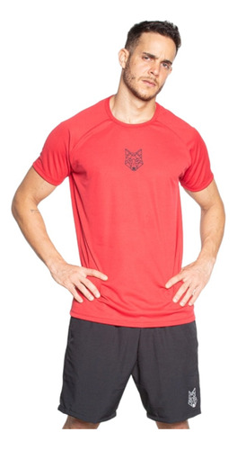 Camiseta Dry Lobo Geometrico Vermelho Alpha Co Treino