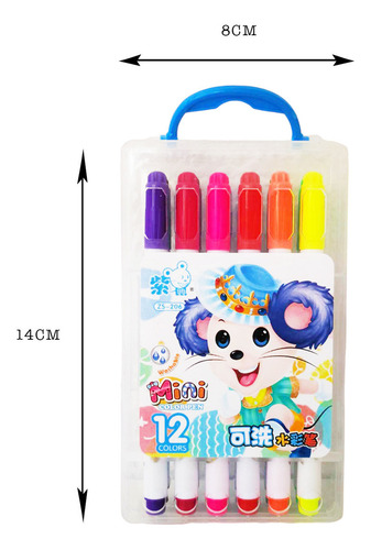 12 Marcador Mini Plumon Punta Media Escolar C/estuche Niños