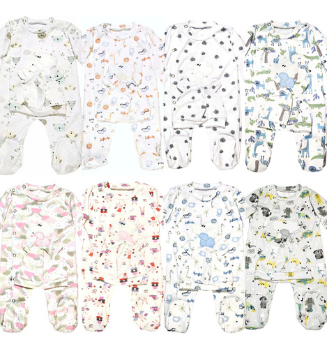 Enteritos De Algodón Para Bebé Unisex Con Gorrito. Bubujitas Crema 4 Kg A 6 Kg Conejitos Rosas