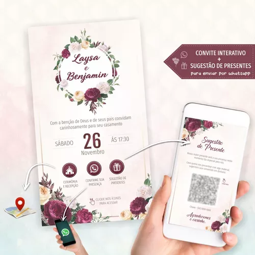 Convite Casamento Virtual Interativo Marsala Whatsapp