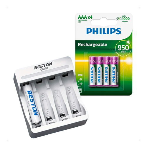 Cargador De Pilas Aaa/aa + 4 Pilas Aaa Recargable Philips 