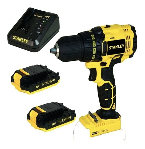 Taladro Atornillador Inalámbrico Stanley 2 Baterías Lion 20v