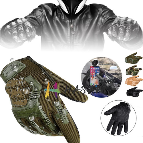 Guantes Moto Cuero Sintetico Termico Impermeable Tacticos Color Ejército Verde Talla Xl