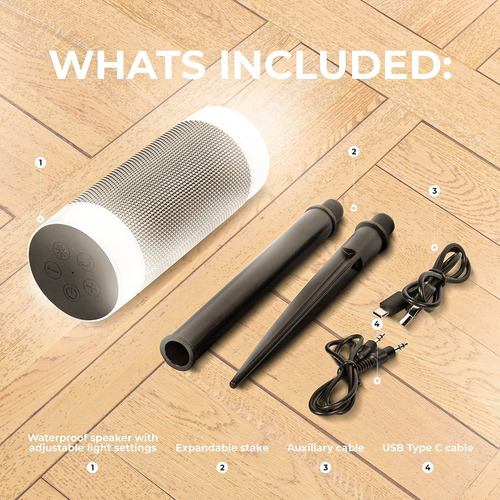 Altavoz Inalámbrico Para Exteriores Con Tiempo De Reproducción De 10 Horas, Ip66, Impermeable, A Prueba De Polvo, Resistente A La Intemperie, Con Luces Led Y Altura De Estaca Ajustable Para Uso Como