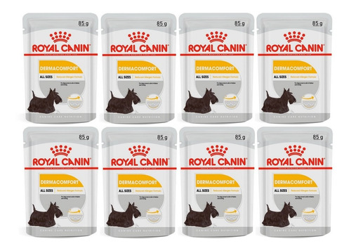 Kit 8 Unidades Ração Sachê Wet Dermacomfort 85g Royal Canin