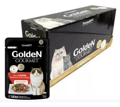 Kit 20 Sachê Golden Gourmet Gatos Castrados Carne 70g