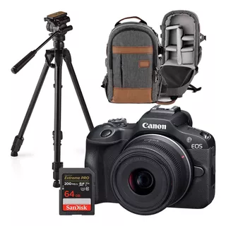 Kit Câmera Canon R100 4k Lente 18-45mm + Tripé Bolsa Cartão