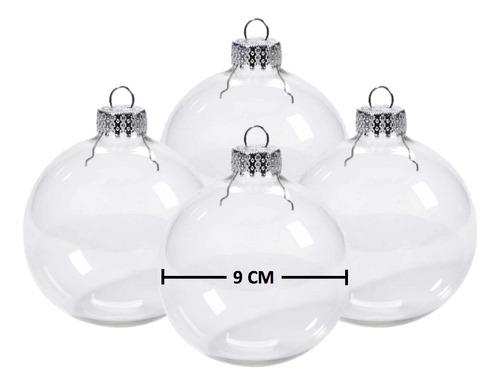 Esferas Trasparentes Navidad Grandes 4pz Cristal Vidrio 9cm