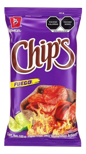 Papas Chips Fuego Chile Y Limón 100 G