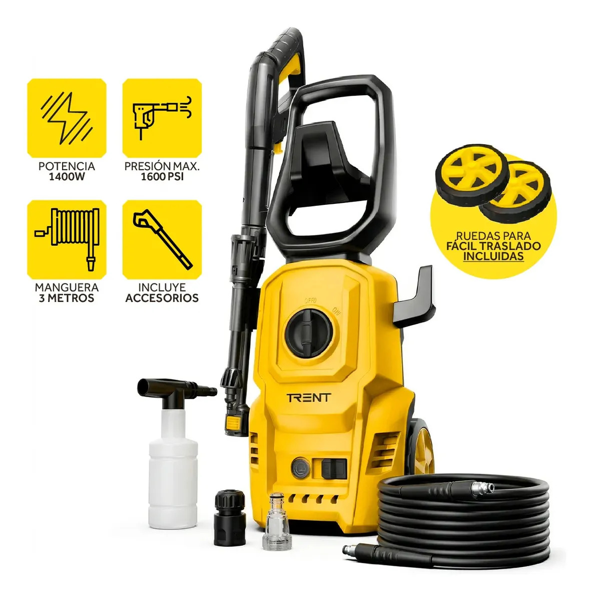 Hidrolavadora Electrica Alta presion Trent HLT307 1400W 1600 Psi 110 Bar con Accesorios