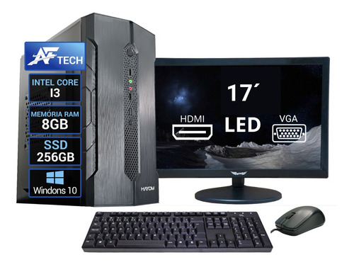 Computador Completo Intelcore I3 8gb Ssd256gb Kit Monitor 17