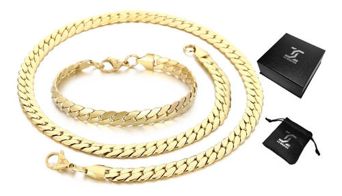 Set Cadena Esclava Collar Pulsera Oro Laminado 18k Hombre