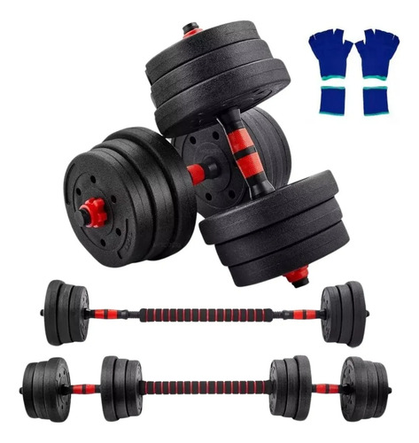 Mancuernas Pesas Barra Recta Ejercicio Kit Ajustables 20kg Rojo