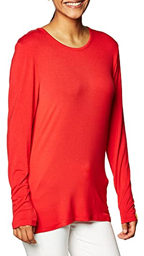 Wonderwink Women's Layers Silky Long Sleeve Tee, Red, Medium