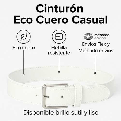 Cinturon Mujer Ecocuero Hebilla Plata Casual Covac 110/130 Blanco Lisa 110