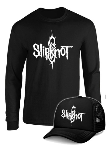 Camibuso Slipknot Rock Manga Larga Con Gorra