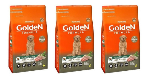 Ração Golden Cães Adultos Frango/arroz 3kg Kit 3 Unidades